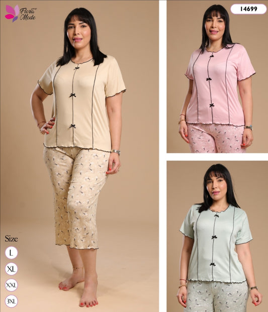 Pyjama demi manches grand taille avec pantacourt